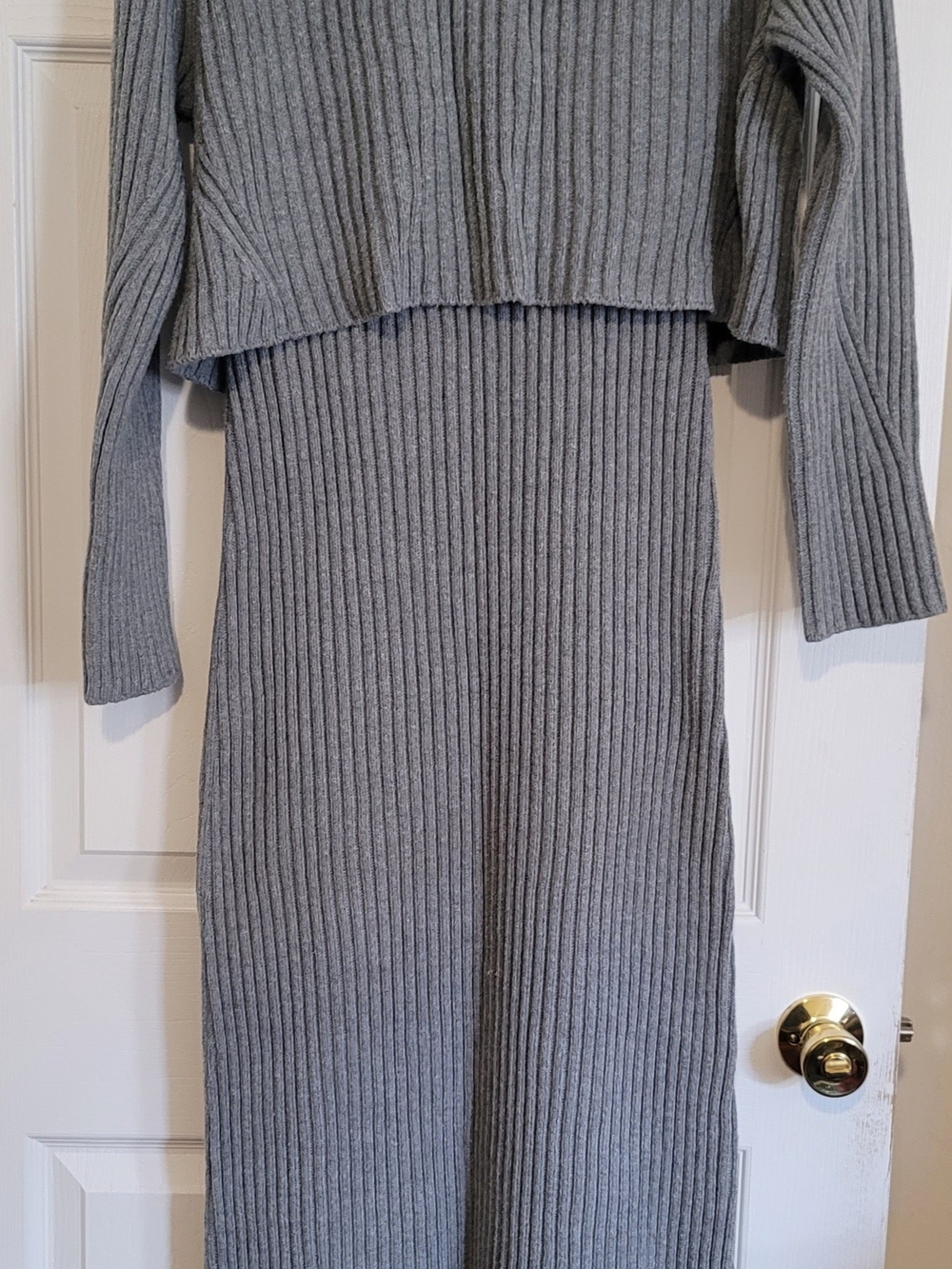 LOFT Gray Ribbed Maxi Dress with Long Sleeves